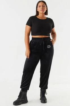 Urban Ladies Plus Bottoms Plus Size Velour Graphic Jogger