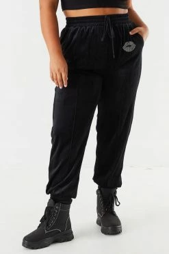 Urban Ladies Plus Bottoms Plus Size Velour Graphic Jogger