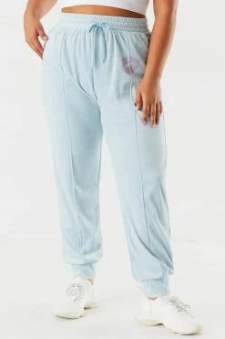 Urban Ladies Plus Bottoms Plus Size Velour Graphic Jogger