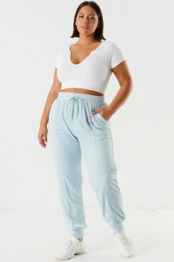 Urban Ladies Plus Bottoms Plus Size Velour Graphic Jogger