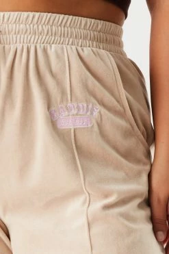 Urban Ladies Plus Plus Size Taupe Velour Graphic Jogger Bottoms