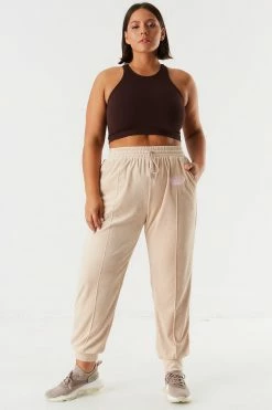 Urban Ladies Plus Bottoms Plus Size Velour Graphic Jogger
