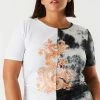 Urban Ladies Plus Plus Size Soft Spliced Graphic Ruched Side T-Shirt