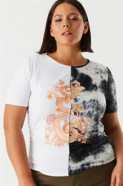 Urban Ladies Plus Plus Size Soft Spliced Graphic Ruched Side T-Shirt