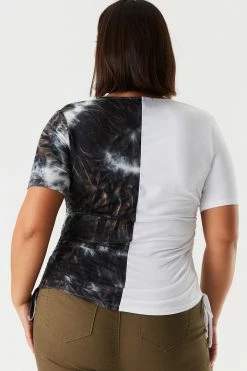 Urban Ladies Plus Plus Size Soft Spliced Graphic Ruched Side T-Shirt
