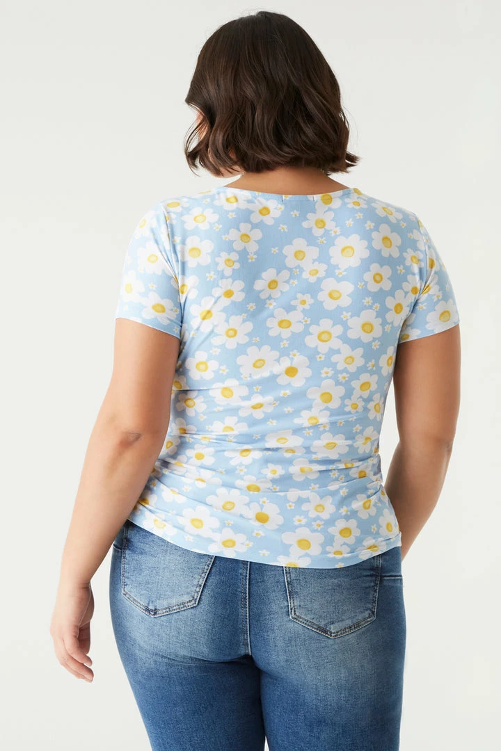 Stitches Ladies Tops Plus Size Daisy Print Double Ruched Front Tie Top 2 Stitches Ladies Tops Plus Size Daisy Print Double Ruched Front Tie Top