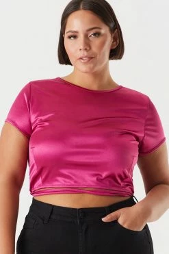 Urban Ladies Plus Plus Size Satin Wrap Tie Cropped Top Tops