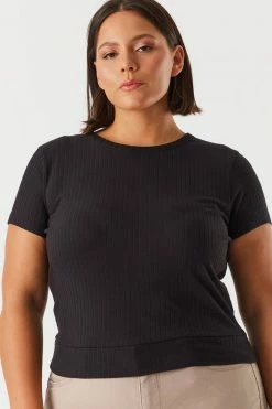 Stitches Ladies Plus Size Soft Ribbed Self-Tie Open Back Top