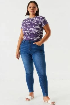 Stitches Ladies Tops Plus Size Soft Printed Ribbed Self-Tie Open Back Top