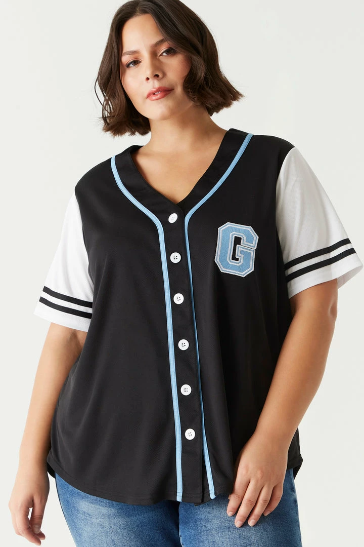 Stitches Ladies Plus Size Game On Graphic Button-Up Baseball Jersey 1 Stitches Ladies Plus Size Game On Graphic Button-Up Baseball Jersey