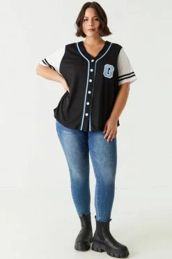 Stitches Ladies Plus Size Game On Graphic Button-Up Baseball Jersey 5 Stitches Ladies Plus Size Game On Graphic Button-Up Baseball Jersey