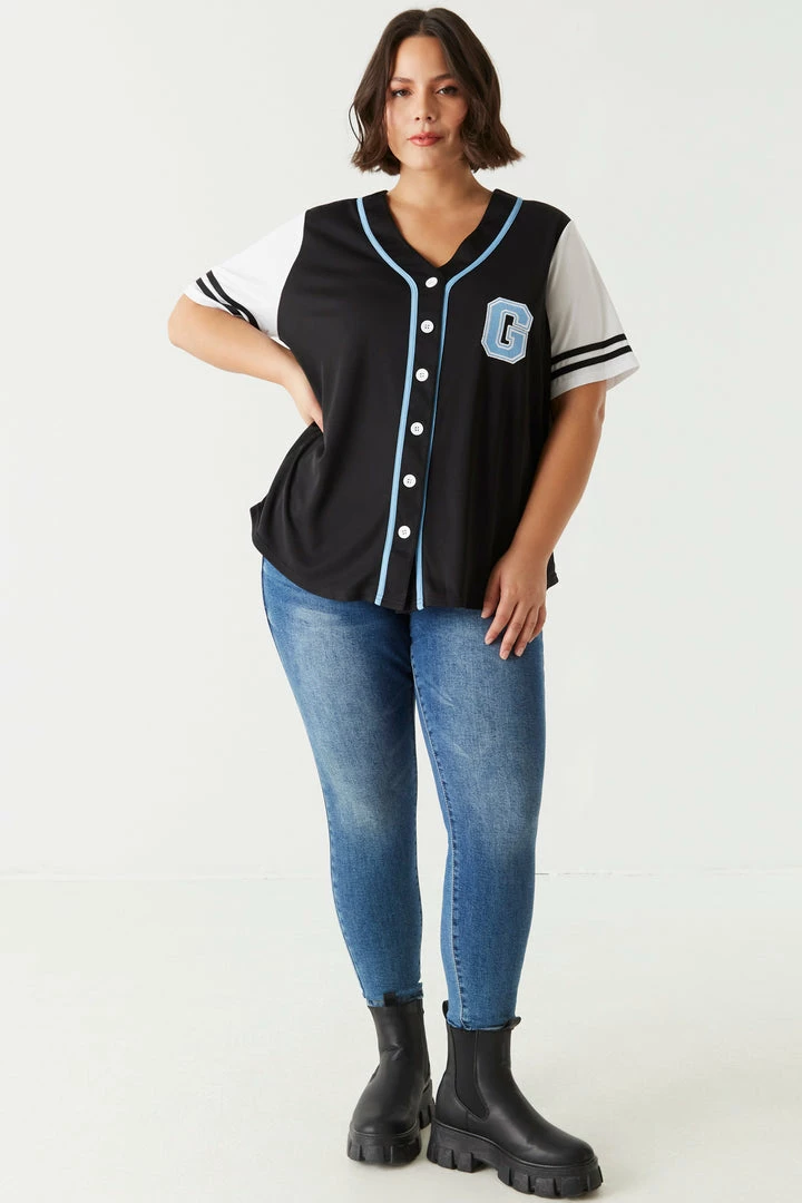 Stitches Ladies Plus Size Game On Graphic Button-Up Baseball Jersey 3 Stitches Ladies Plus Size Game On Graphic Button-Up Baseball Jersey