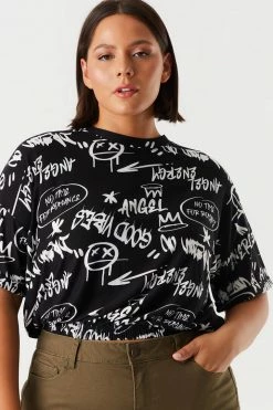 Stitches Ladies Plus Size Soft Printed Cinched Hem T-Shirt Tops