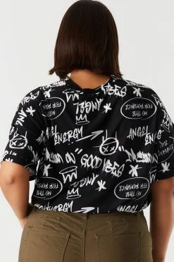 Stitches Ladies Plus Size Soft Printed Cinched Hem T-Shirt Tops