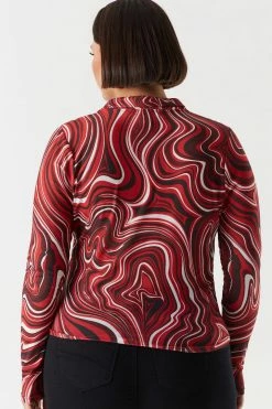 Urban Ladies Plus Plus Size Mesh Marble Printed Button-Up Top