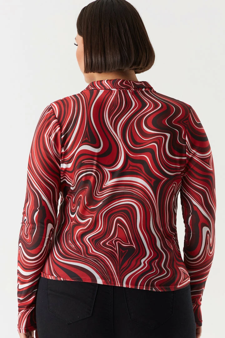 Urban Ladies Plus Plus Size Mesh Marble Printed Button-Up Top 2 Urban Ladies Plus Plus Size Mesh Marble Printed Button-Up Top