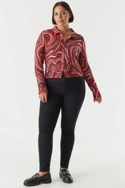 Urban Ladies Plus Plus Size Mesh Marble Printed Button-Up Top 5 Urban Ladies Plus Plus Size Mesh Marble Printed Button-Up Top