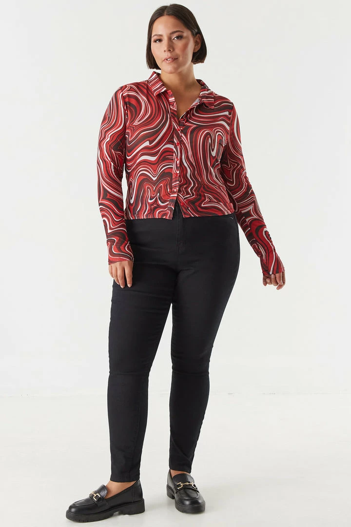 Urban Ladies Plus Plus Size Mesh Marble Printed Button-Up Top 3 Urban Ladies Plus Plus Size Mesh Marble Printed Button-Up Top