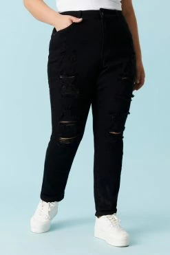 Stitches Ladies Plus Size Distressed Black Wash Boyfriend Jean Bottoms