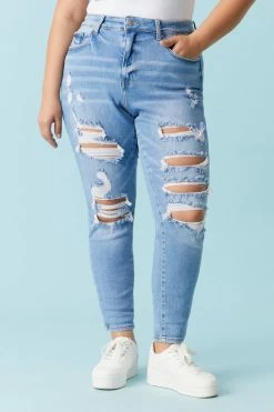 Stitches Ladies Plus Size Distressed Light Wash Boyfriend Jean Bottoms
