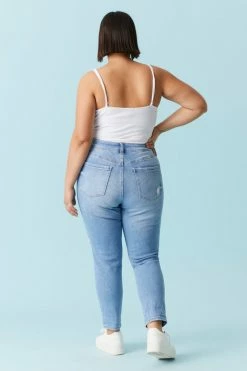 Stitches Ladies Plus Size Distressed Light Wash Boyfriend Jean Bottoms