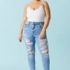 Stitches Ladies Plus Size Distressed Light Wash Boyfriend Jean Bottoms