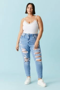 Stitches Ladies Plus Size Distressed Light Wash Boyfriend Jean Bottoms