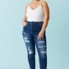 Stitches Ladies Plus Size Distressed Dark Wash Boyfriend Jean