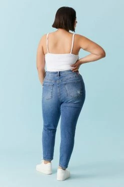 Stitches Ladies Bottoms Plus Size Distressed Medium Wash Boyfriend Jean