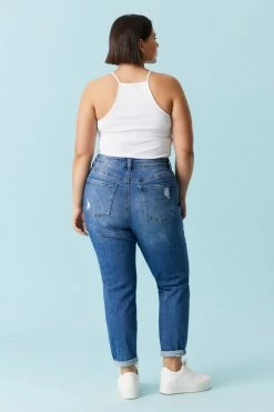 Stitches Ladies Bottoms Plus Size Repaired Dark Wash Mom Jean