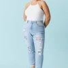 Stitches Ladies Plus Size Repaired Light Wash Mom Jean Bottoms
