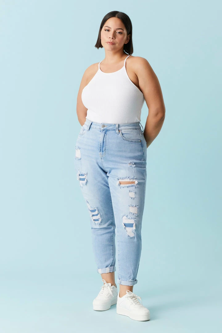 Stitches Ladies Plus Size Repaired Light Wash Mom Jean Bottoms 1 Stitches Ladies Plus Size Repaired Light Wash Mom Jean Bottoms