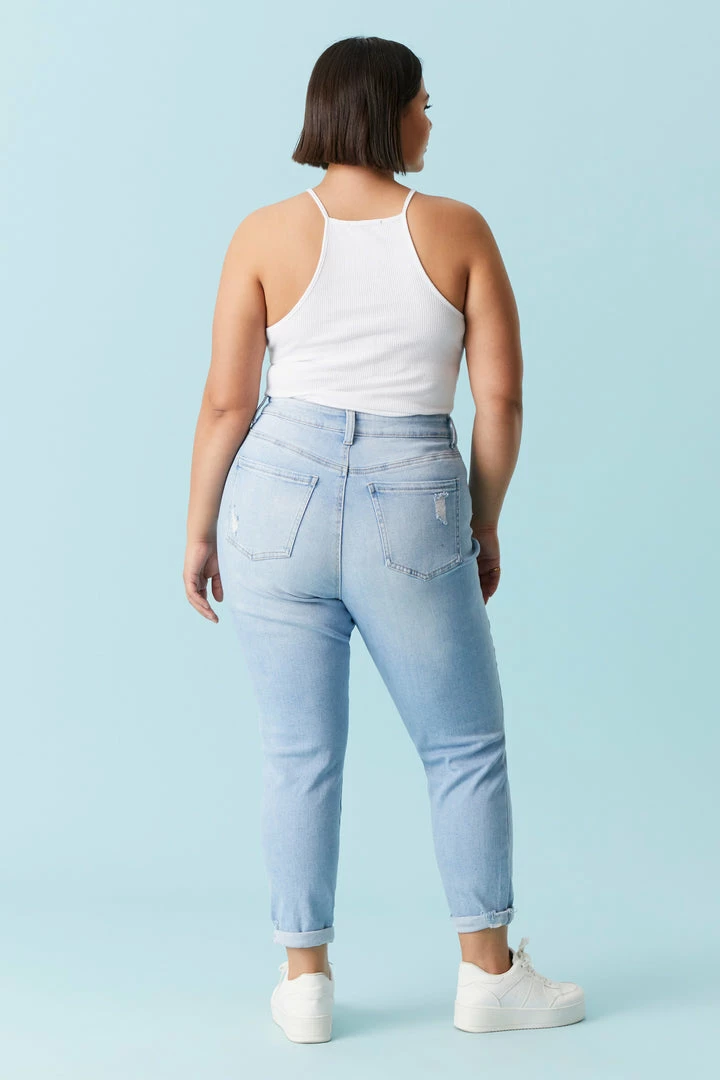 Stitches Ladies Plus Size Repaired Light Wash Mom Jean Bottoms 3 Stitches Ladies Plus Size Repaired Light Wash Mom Jean Bottoms