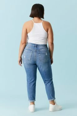 Stitches Ladies Plus Size Repaired Medium Wash Mom Jean Bottoms