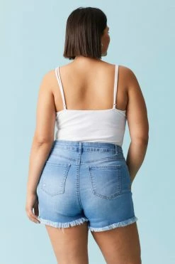 Stitches Ladies Plus Size Light Wash Distressed Raw Hem Denim Short Bottoms