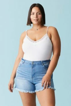 Stitches Ladies Plus Size Light Wash Distressed Raw Hem Denim Short Bottoms