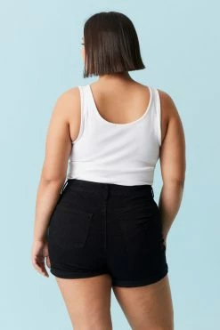 Stitches Ladies Bottoms Plus Size Distressed Rolled Hem Black Denim Short