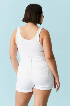 Stitches Ladies Plus Size Distressed Rolled Hem White Denim Short