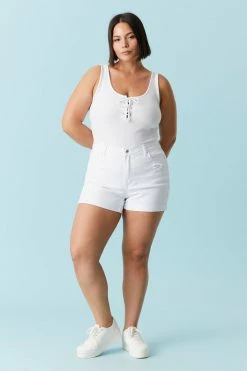 Stitches Ladies Plus Size Distressed Rolled Hem White Denim Short