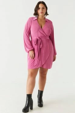 Stitches Ladies Plus Size Velvet Self-Tie Long Sleeve Tulip Dress Black Dresses