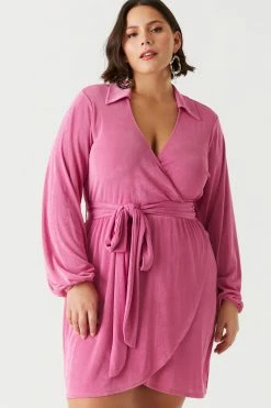 Stitches Ladies Plus Size Velvet Self-Tie Long Sleeve Tulip Dress Black Dresses