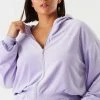 Urban Ladies Plus Plus Size Velour Rhinestone Graphic Zip-Up Cropped Hoodie Tops