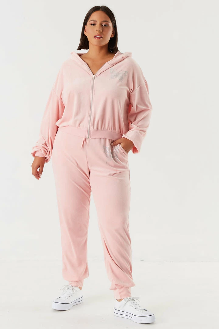 Urban Ladies Plus Plus Size Velour Rhinestone Graphic Butterfly Zip-Up Cropped Hoodie Tops 4 Urban Ladies Plus Plus Size Velour Rhinestone Graphic Butterfly Zip-Up Cropped Hoodie Tops
