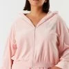 Urban Ladies Plus Plus Size Velour Rhinestone Graphic Butterfly Zip-Up Cropped Hoodie Tops