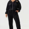 Urban Ladies Plus Plus Size Velour Rhinestone Graphic Angel Jogger Bottoms