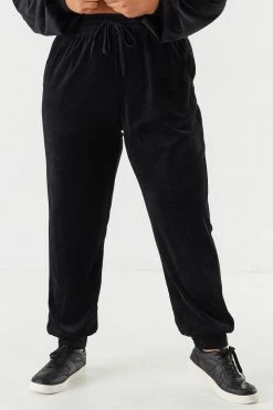 Urban Ladies Plus Plus Size Velour Rhinestone Graphic Angel Jogger Bottoms