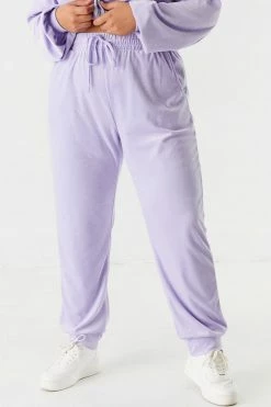 Urban Ladies Plus Plus Size Velour Rhinestone Graphic Jogger Bottoms