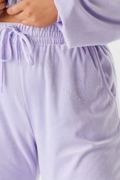 Urban Ladies Plus Plus Size Velour Rhinestone Graphic Jogger Bottoms