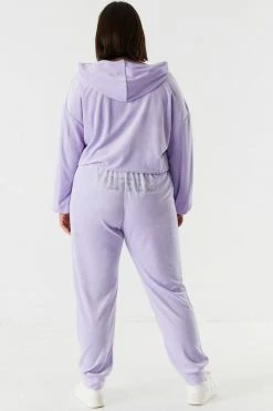 Urban Ladies Plus Plus Size Velour Rhinestone Graphic Jogger Bottoms