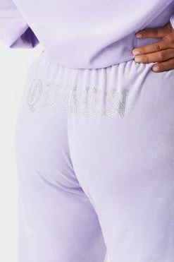Urban Ladies Plus Plus Size Velour Rhinestone Graphic Jogger Bottoms